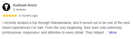 Google review by Kushaan Arora for Wander Nama Tours