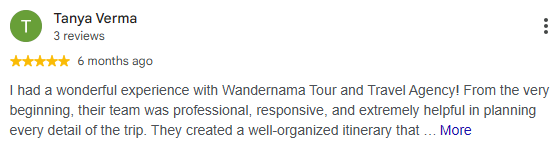 Google review by Tanya Verma for Wander Nama Tours